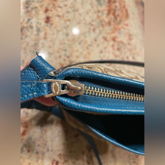 Coach New York Signature Canvas/Leather File Bag Crossbody Brown/Beige/Teal - Picture 8 of 16